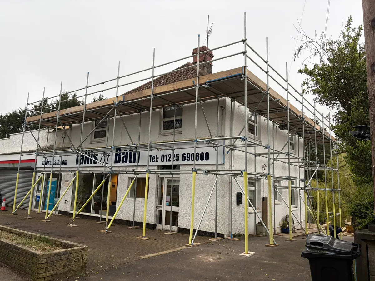 Shopfront scaffold at Tallis of Bath